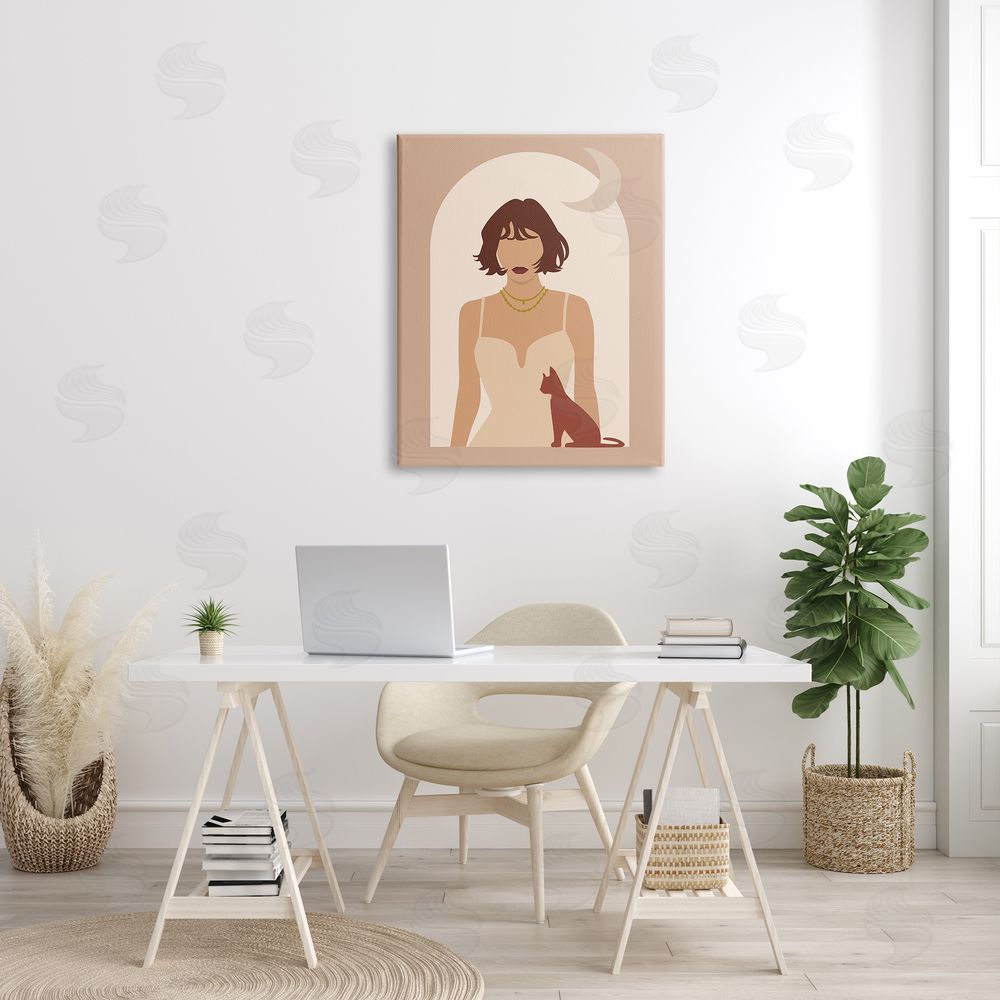 Birch & Ink Woman & Cat Arch Shape Cutout Moon Canvas Wall Art Print in Room