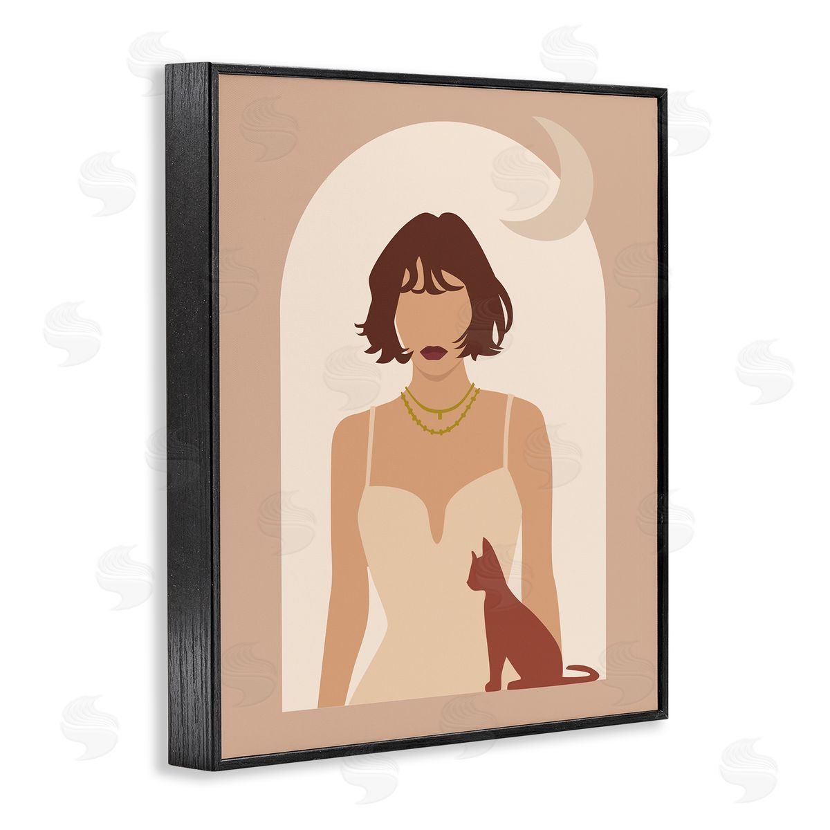 Birch & Ink Woman & Cat Arch Shape Cutout Moon Black Framed Giclee Wall Art Print