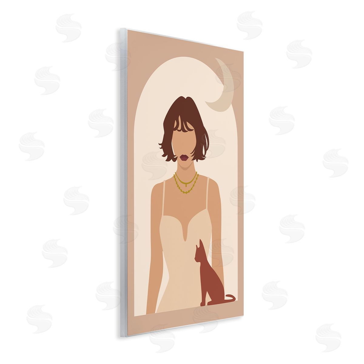 Birch & Ink Woman & Cat Arch Shape Cutout Moon Wall Plaque Art Print