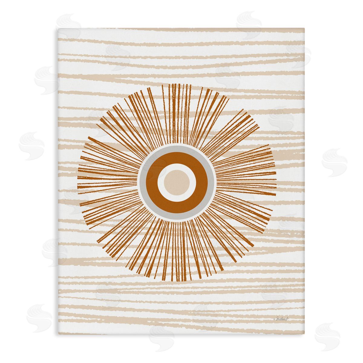 Martina Pavlova Earthy Circular Abstract Sun Pattern Wavy Stripes Stretched Canvas Wall Art Print