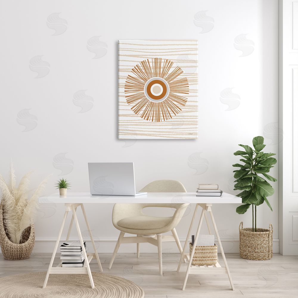 Martina Pavlova Earthy Circular Abstract Sun Pattern Wavy Stripes Canvas Wall Art Print in Room