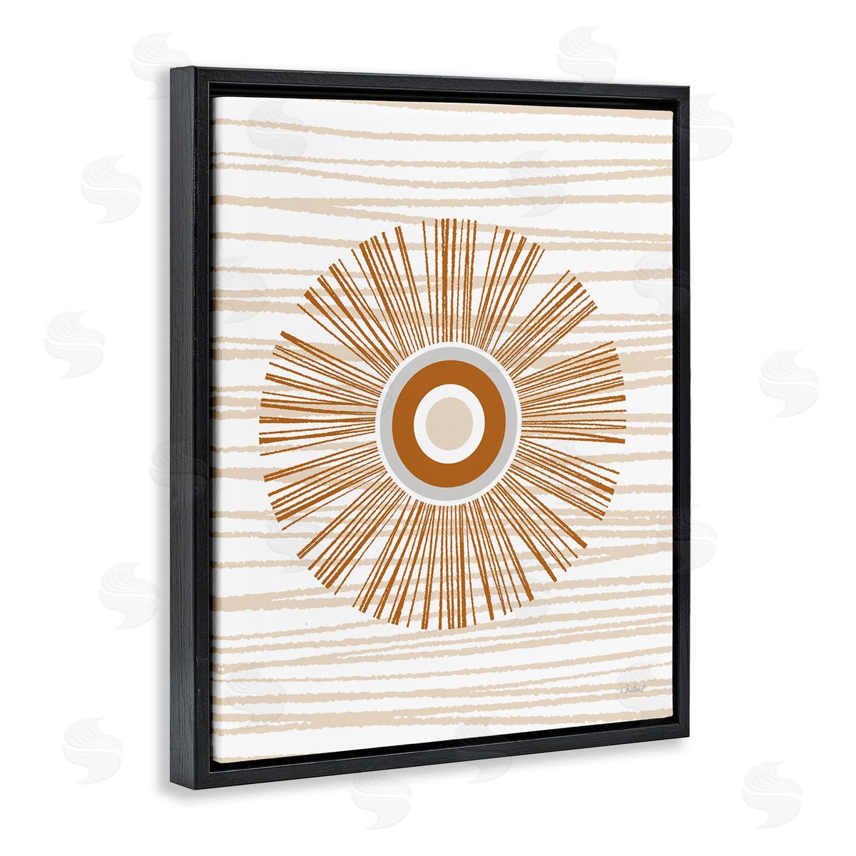 Martina Pavlova Earthy Circular Abstract Sun Pattern Wavy Stripes Black Floating Frame Canvas Wall Art Print