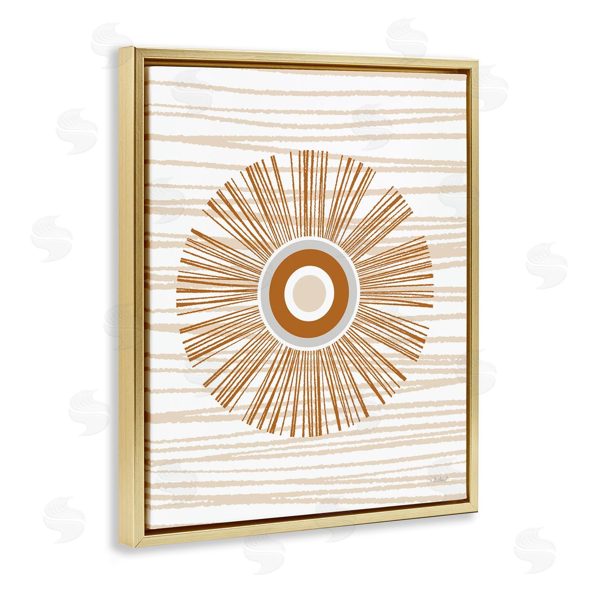 Martina Pavlova Earthy Circular Abstract Sun Pattern Wavy Stripes Gold Floating Frame Canvas Wall Art Print