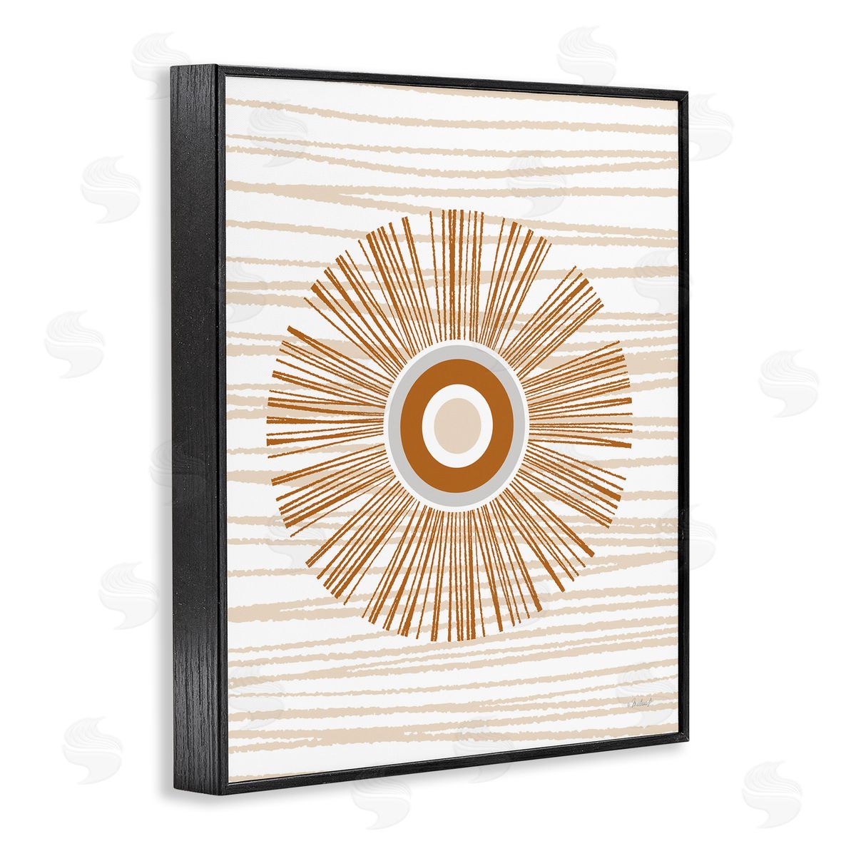 Martina Pavlova Earthy Circular Abstract Sun Pattern Wavy Stripes Black Framed Giclee Wall Art Print