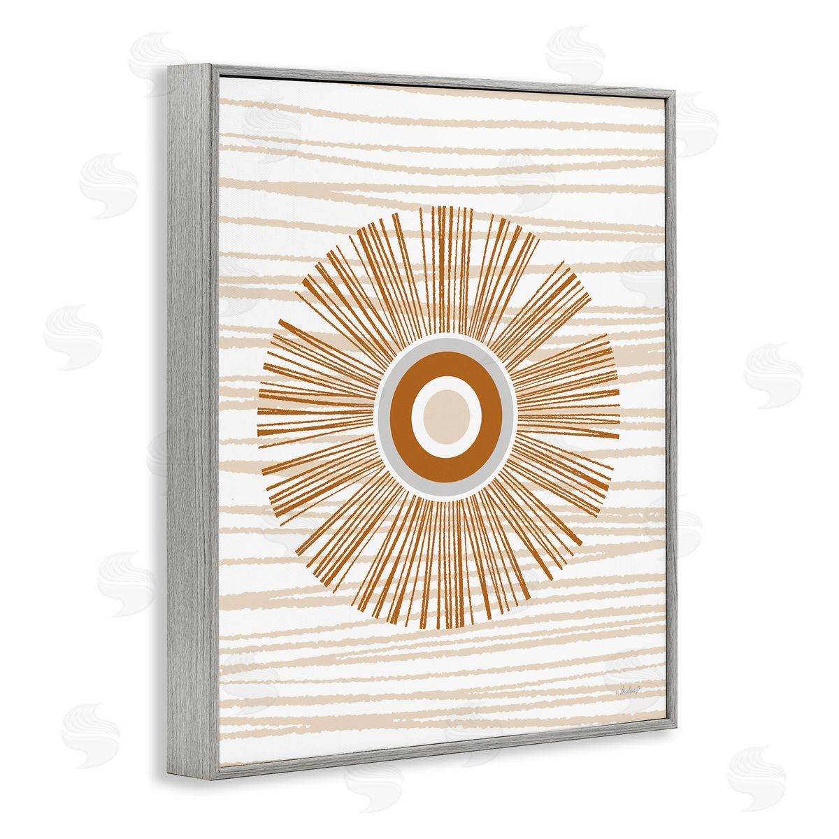 Martina Pavlova Earthy Circular Abstract Sun Pattern Wavy Stripes Gray Framed Giclee Wall Art Print