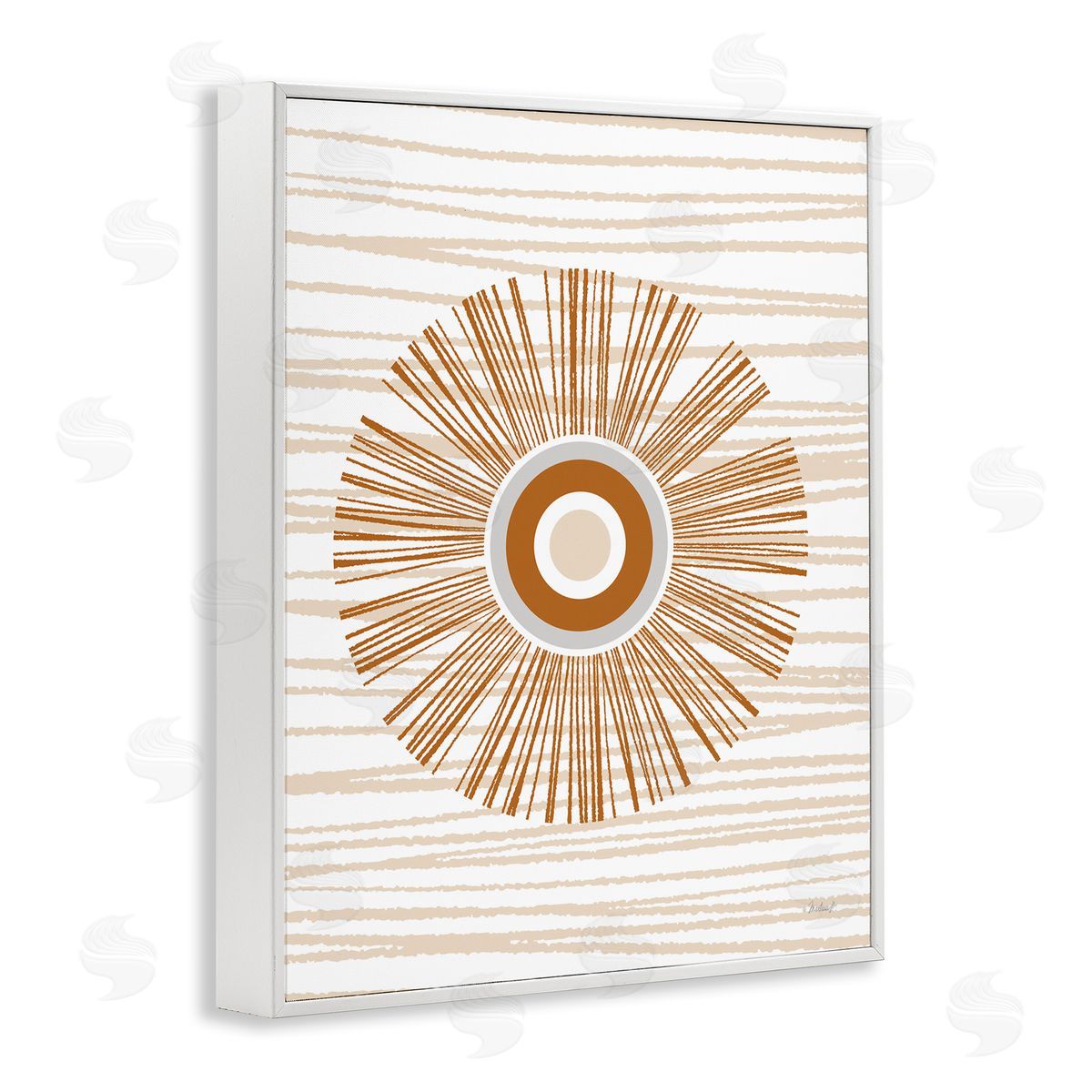 Martina Pavlova Earthy Circular Abstract Sun Pattern Wavy Stripes White Framed Giclee Wall Art Print