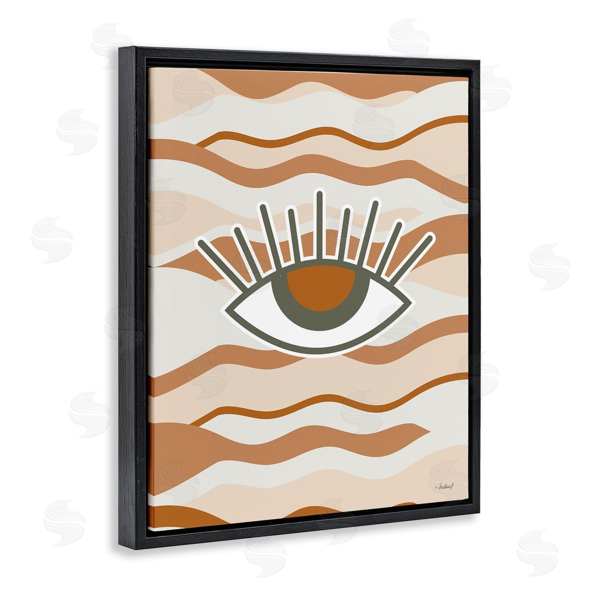 Martina Pavlova Earthy Modern Spiritual Eye Wavy Striped Shapes  Black Floating Frame Canvas Wall Art Print