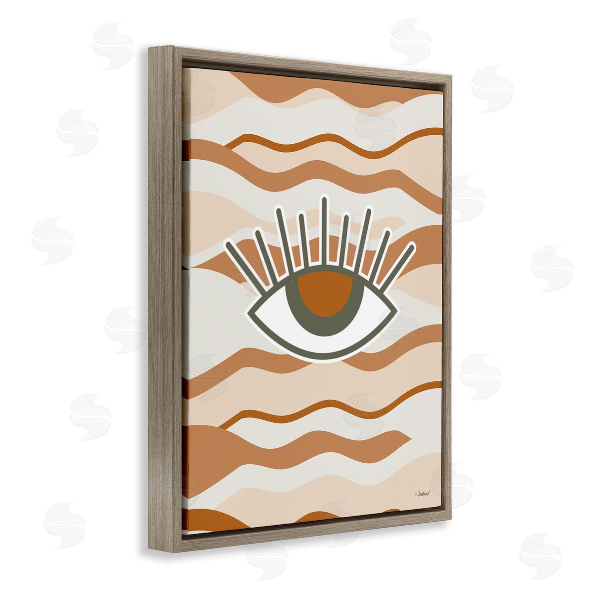 Martina Pavlova Earthy Modern Spiritual Eye Wavy Striped Shapes  Brown Floating Frame Canvas Wall Art Print