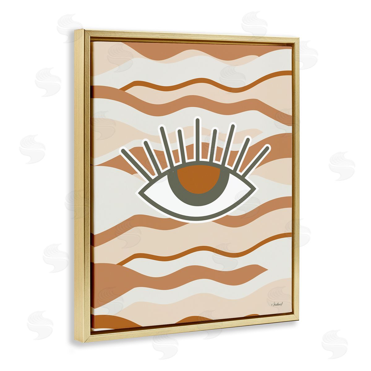 Martina Pavlova Earthy Modern Spiritual Eye Wavy Striped Shapes  Gold Floating Frame Canvas Wall Art Print