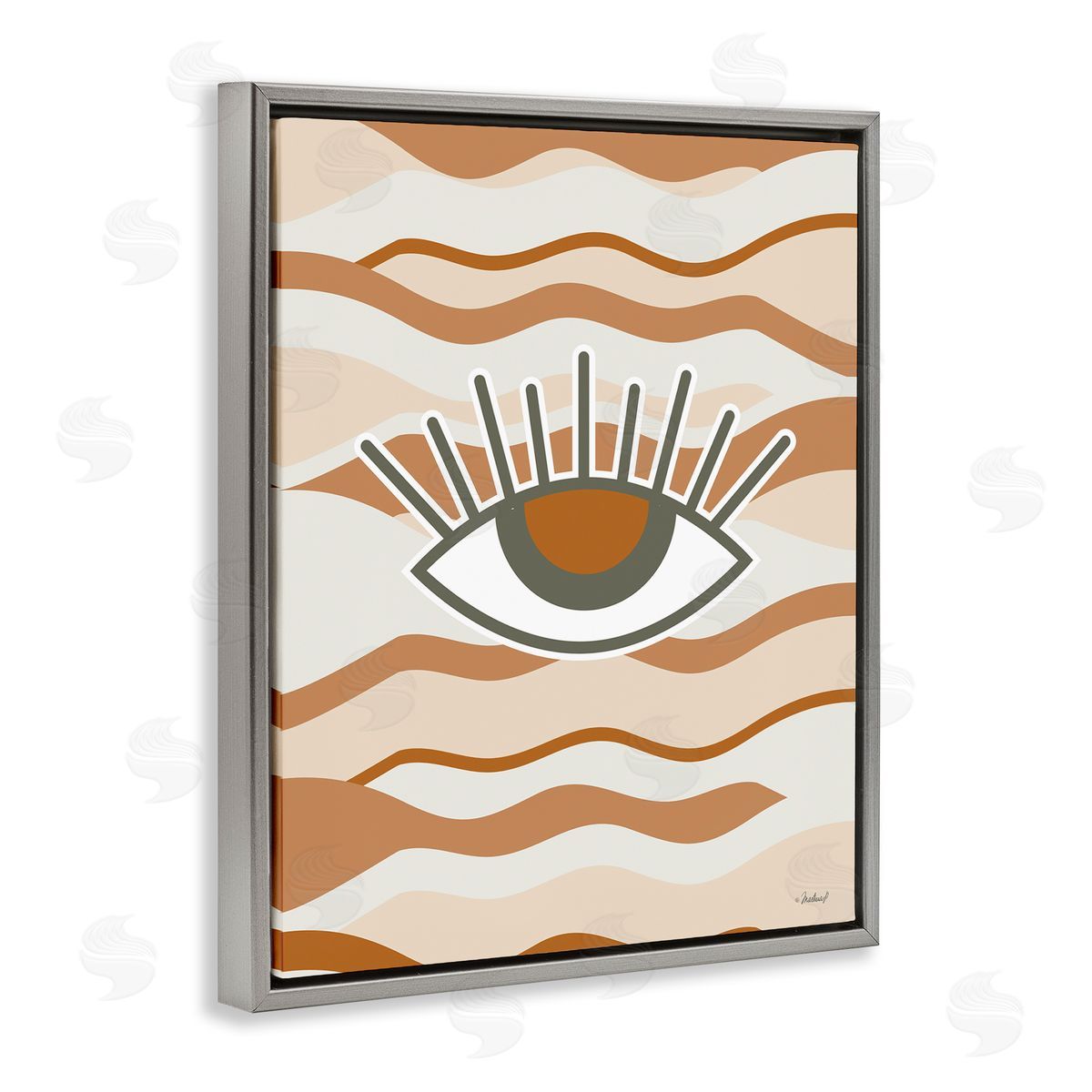 Martina Pavlova Earthy Modern Spiritual Eye Wavy Striped Shapes  Gray Floating Frame Canvas Wall Art Print