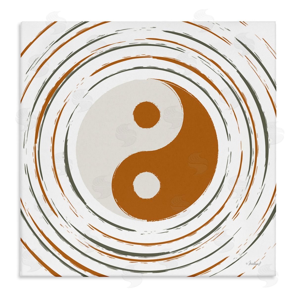 Martina Pavlova Yin Yang Taijitu Symbol Spiritual Circular Stripes Stretched Canvas Wall Art Print