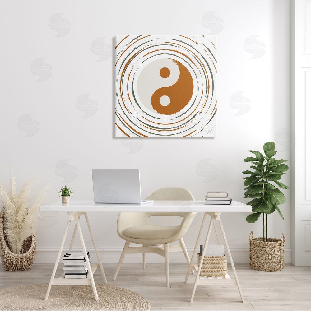 Martina Pavlova Yin Yang Taijitu Symbol Spiritual Circular Stripes Canvas Wall Art in Room