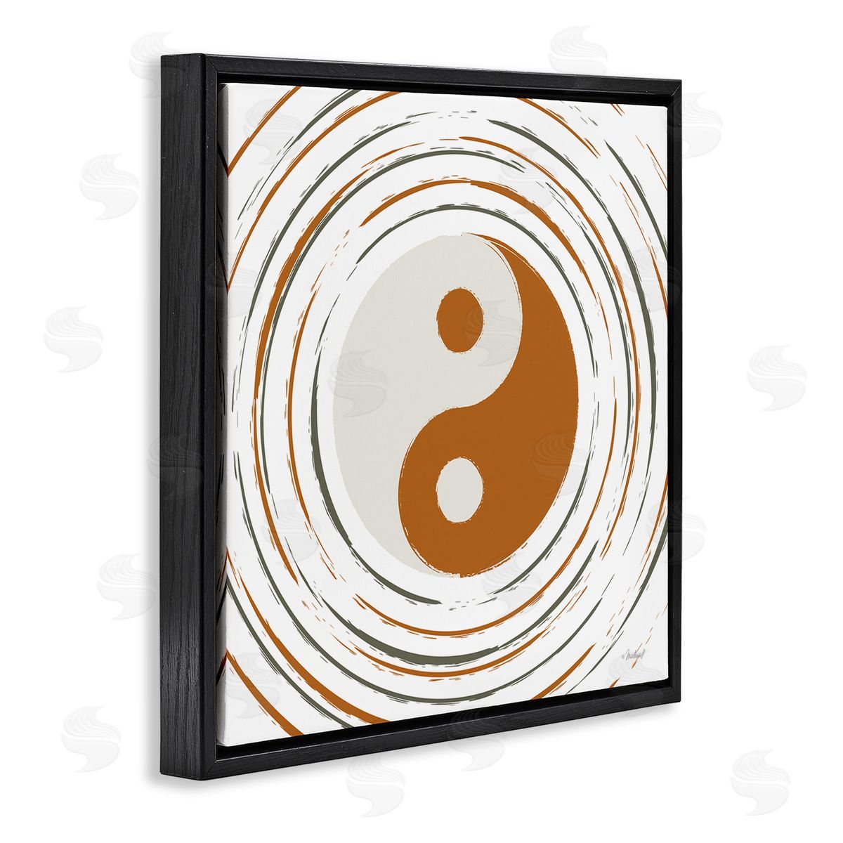 Martina Pavlova Yin Yang Taijitu Symbol Spiritual Circular Stripes Black Floating Frame Canvas Wall Art Print
