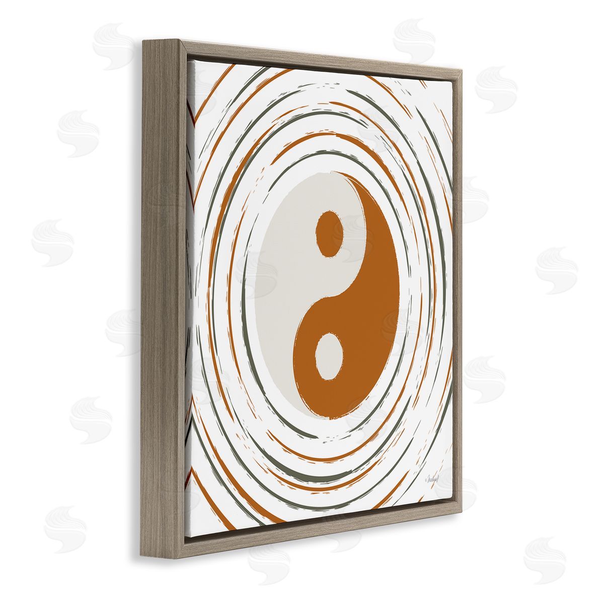 Martina Pavlova Yin Yang Taijitu Symbol Spiritual Circular Stripes Brown Floating Frame Canvas Wall Art Print