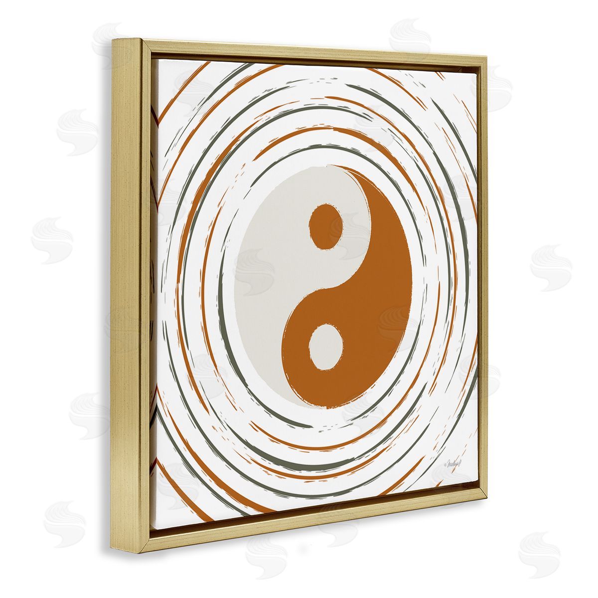 Martina Pavlova Yin Yang Taijitu Symbol Spiritual Circular Stripes Gold Floating Frame Canvas Wall Art Print