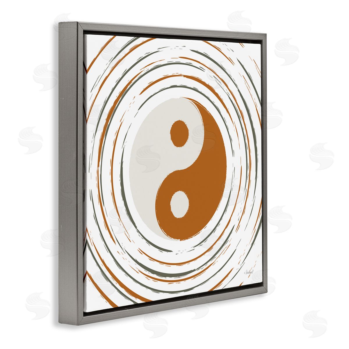 Martina Pavlova Yin Yang Taijitu Symbol Spiritual Circular Stripes Gray Floating Frame Canvas Wall Art Print