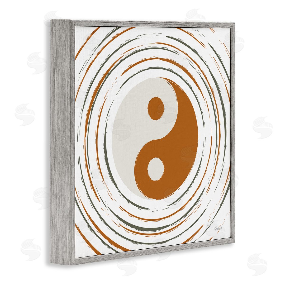 Martina Pavlova Yin Yang Taijitu Symbol Spiritual Circular Stripes Gray Framed Glicee Wall Art Print