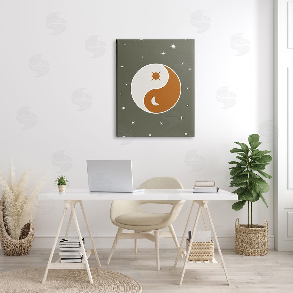 Martina Pavlova Starry Yin Yang Symbol Celestial Sun Moon Shapes Canvas Wall Art Print in Room