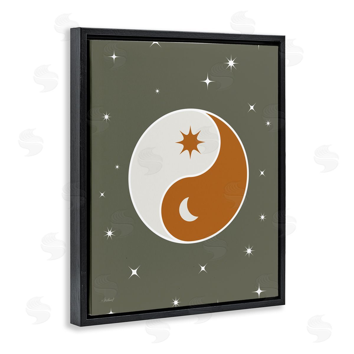 Martina Pavlova Starry Yin Yang Symbol Celestial Sun Moon Shapes Black Floating Frame Canvas Wall Art Print