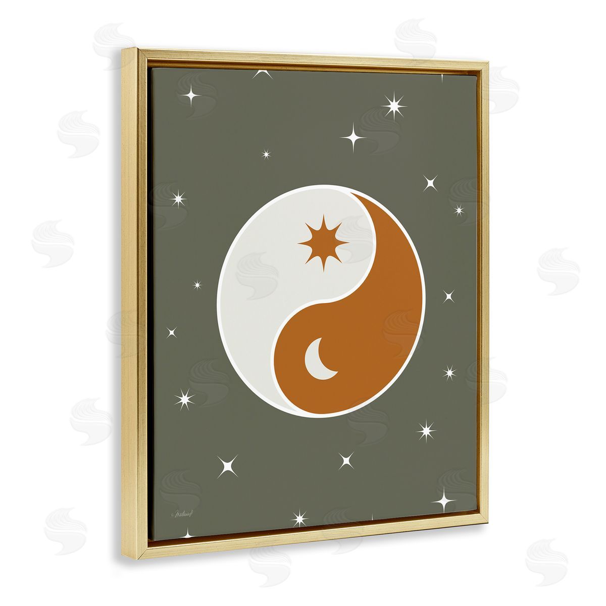Martina Pavlova Starry Yin Yang Symbol Celestial Sun Moon Shapes Gold Floating Frame Canvas Wall Art Print