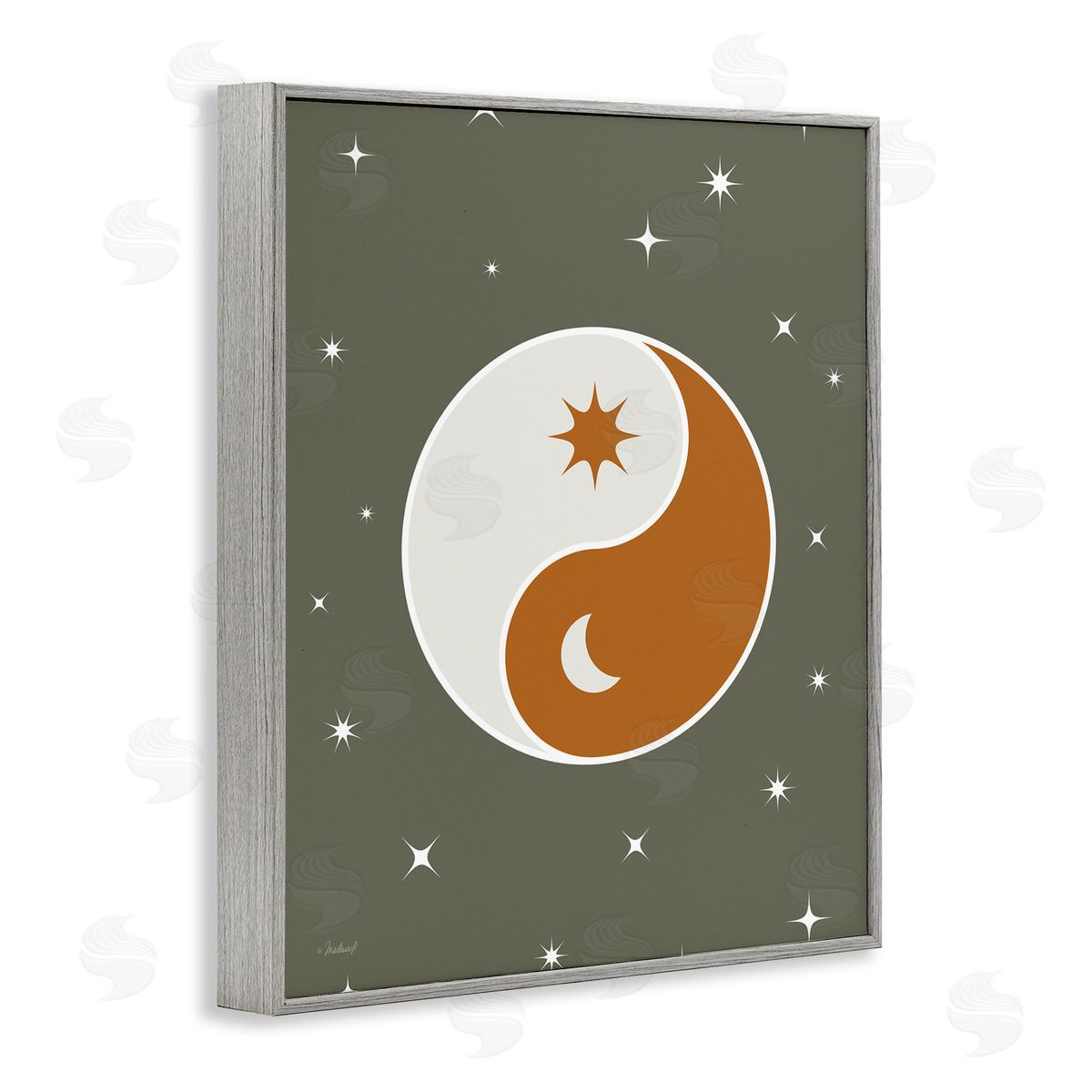 Martina Pavlova Starry Yin Yang Symbol Celestial Sun Moon Shapes Gray Framed Giclee Wall Art Print
