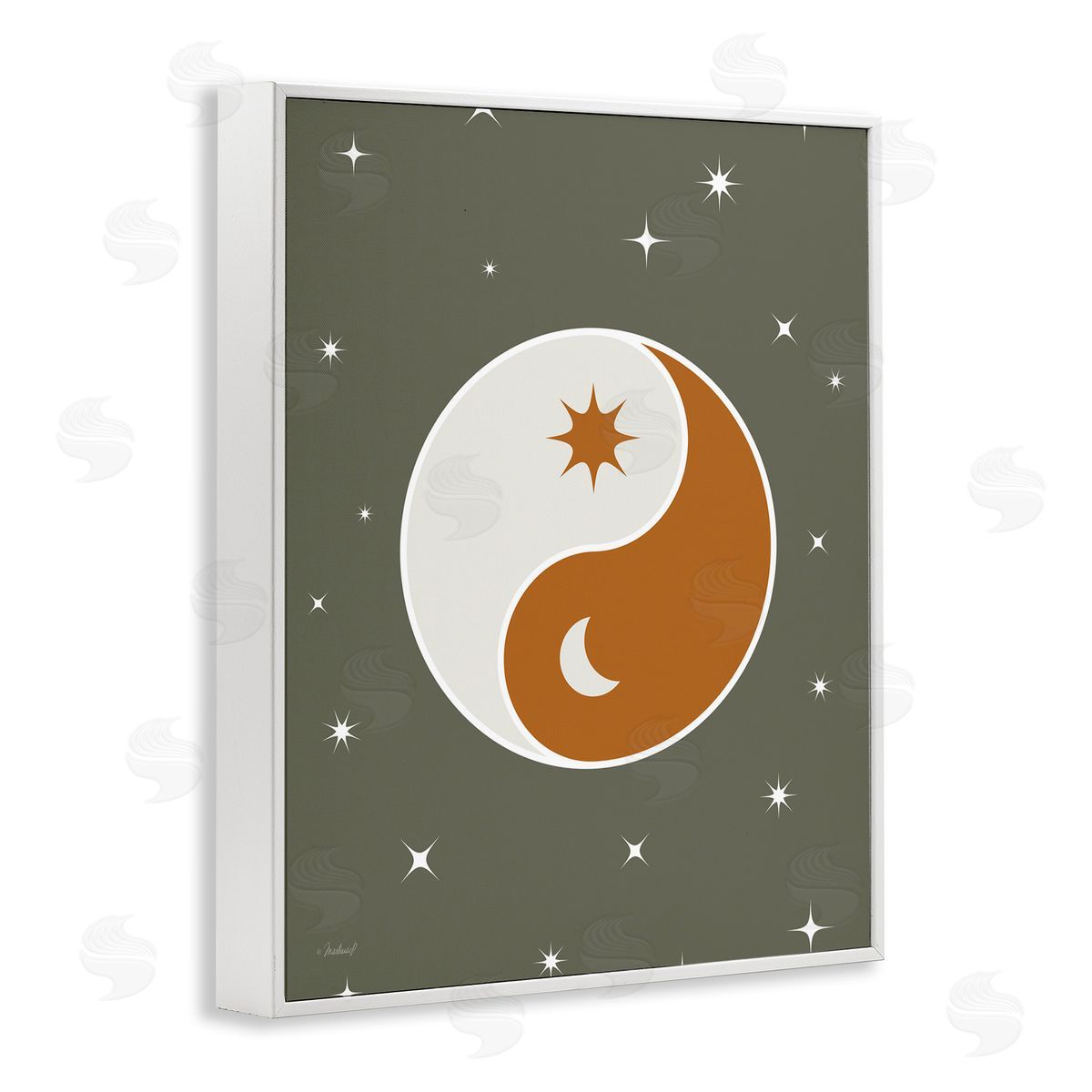 Martina Pavlova Starry Yin Yang Symbol Celestial Sun Moon Shapes White Framed Giclee Wall Art Print