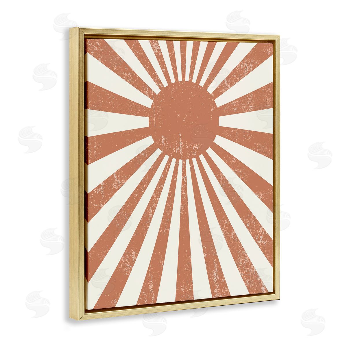 Stupell Studio Vintage Striped Sun Rays Beaming Weathered Gold Floating Frame Canvas Wall Art Print