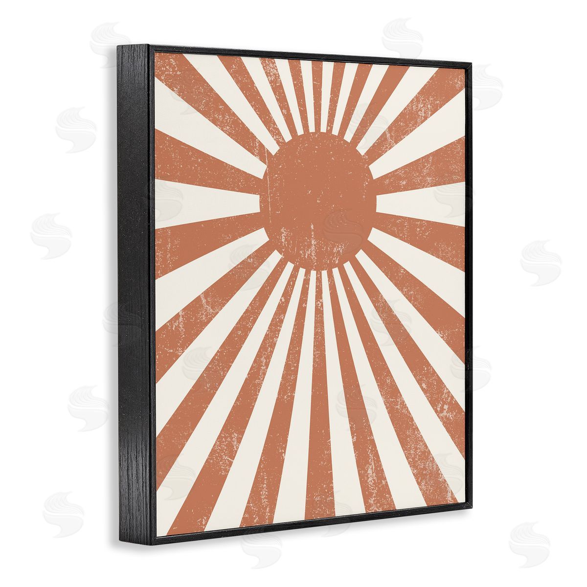 Stupell Studio Vintage Striped Sun Rays Beaming Weathered Black Framed Giclee Wall Art Print