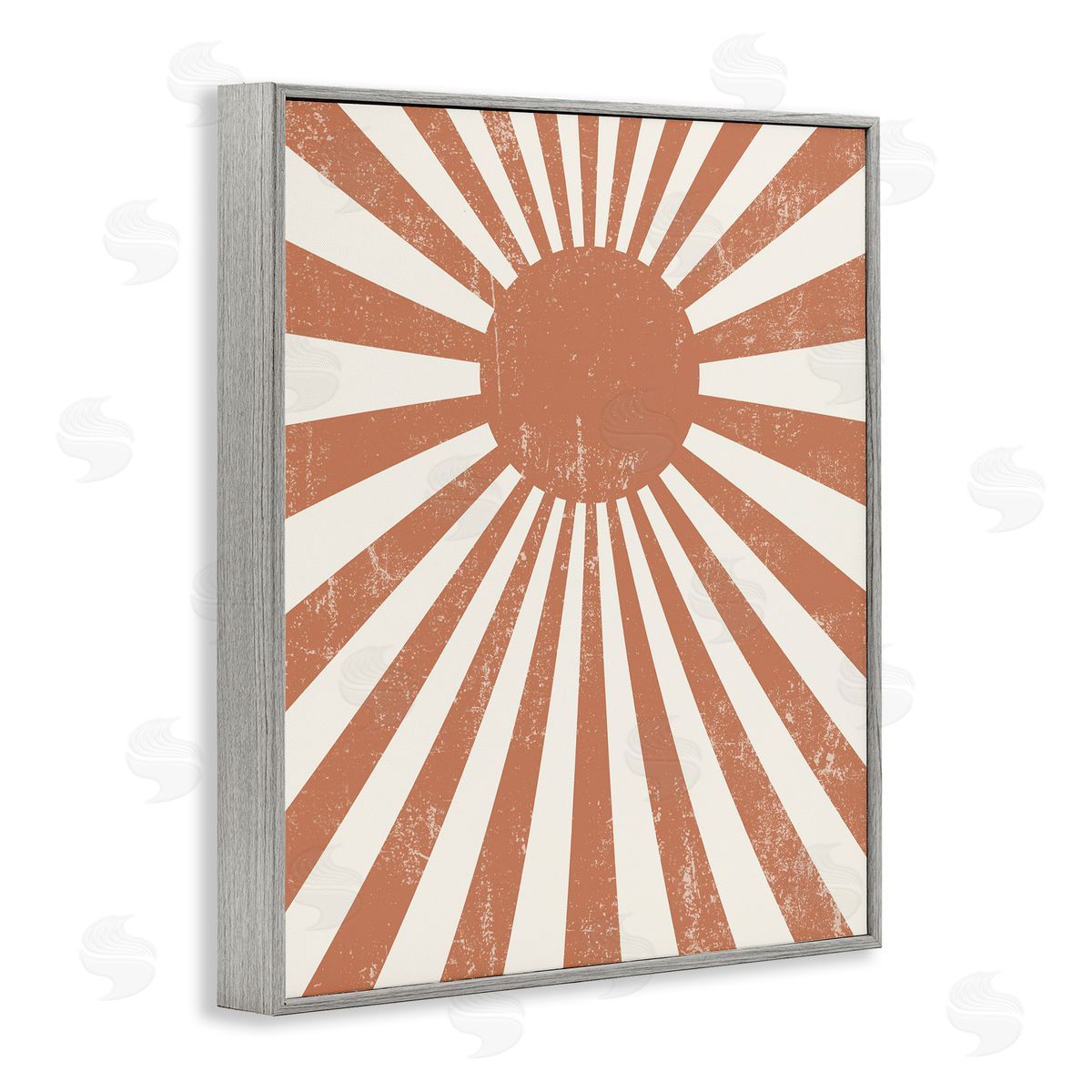 Stupell Studio Vintage Striped Sun Rays Beaming Weathered Gray Framed Giclee Wall Art Print