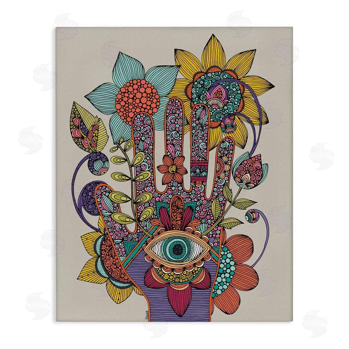 Valentina Harper Intricate Paisley Patterns Floral Hand Eye Shape Stretched Canvas Wall Art Print