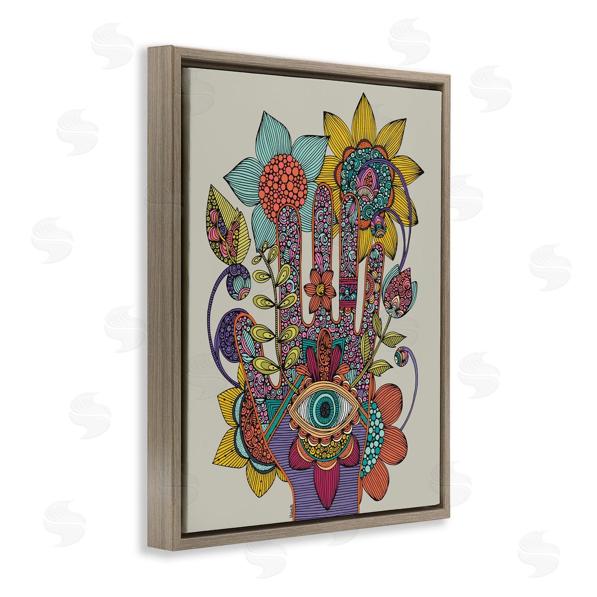 Valentina Harper Intricate Paisley Patterns Floral Hand Eye Shape Brown Floating Frame Canvas Wall Art Print