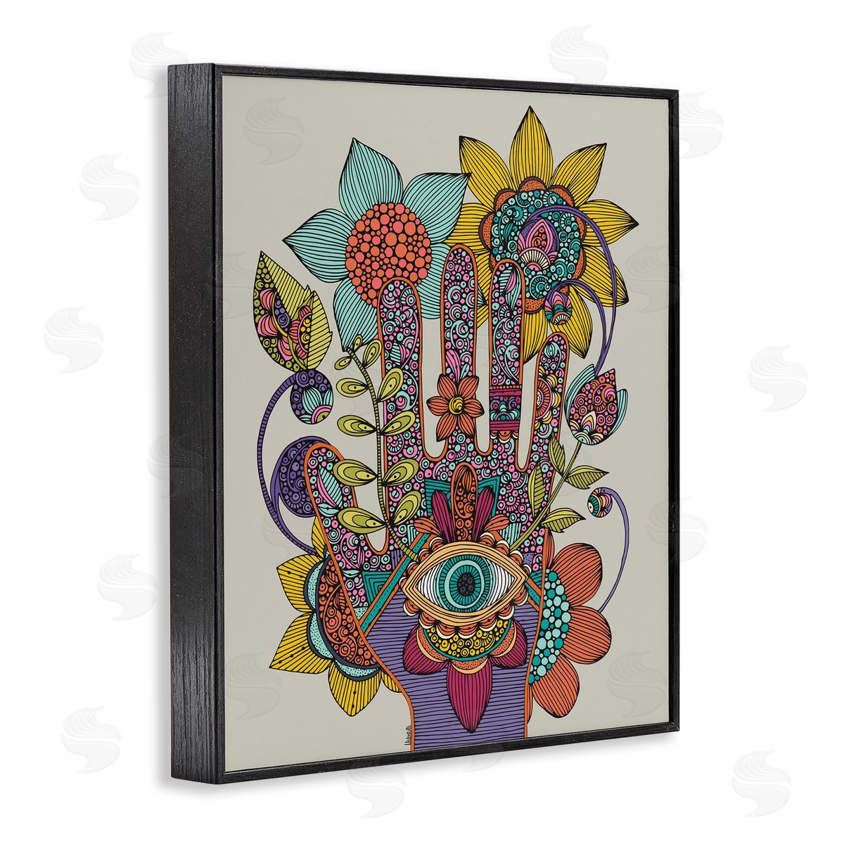 Valentina Harper Intricate Paisley Patterns Floral Hand Eye Shape Black Framed Giclee Wall Art Print