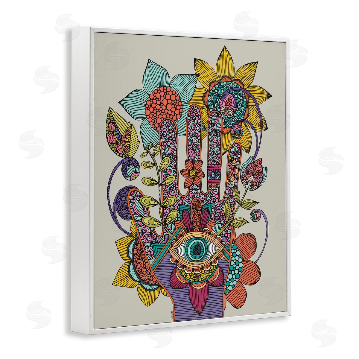 Valentina Harper Intricate Paisley Patterns Floral Hand Eye Shape White Framed Giclee Wall Art Print