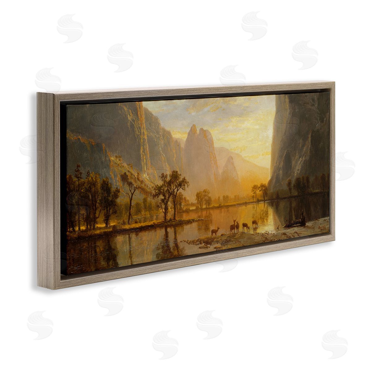 Yosemite Valley Classic Painting Brown Floating Frame Canvas Wall Art, Home Decor by one1000paintings