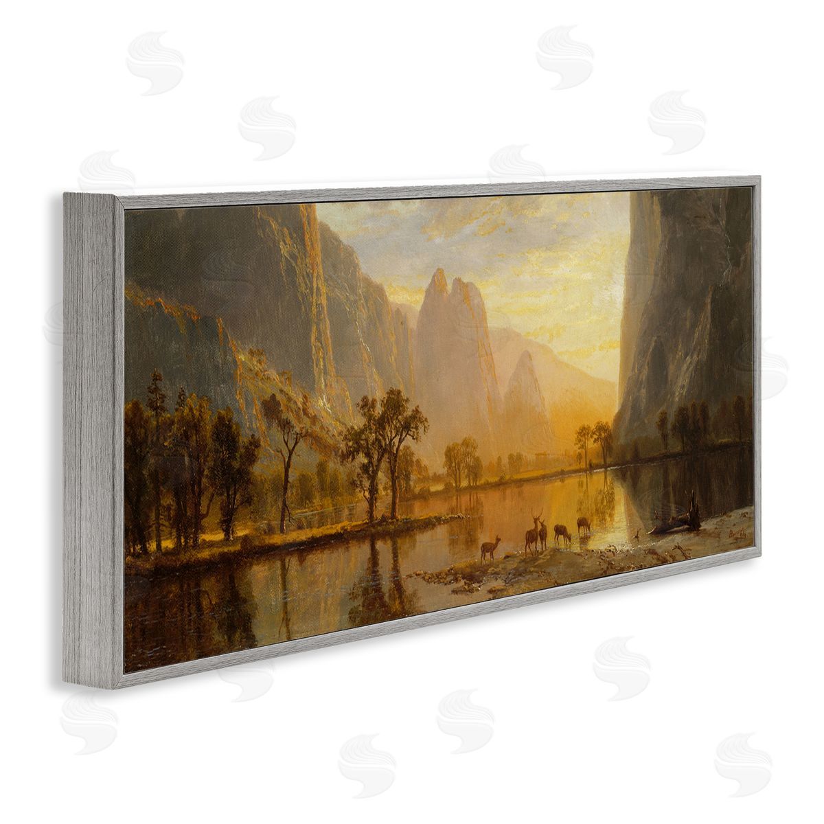 Yosemite Valley Classic Painting Grey Frame Print Wall Art, Home Decor by one1000paintings
