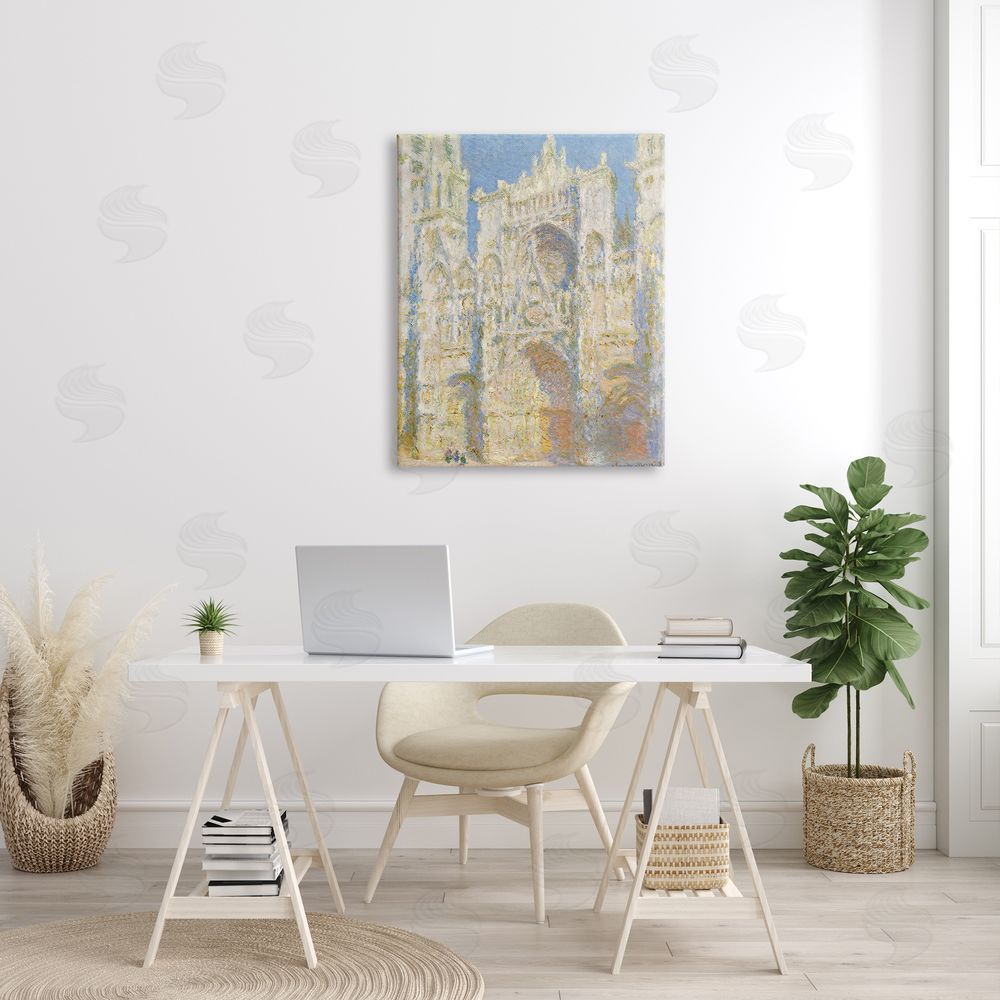 one1000paintings Rouen Cathedral, West Facade Sunlight Claude Monet Painting Canvas Wall Art Print in Room