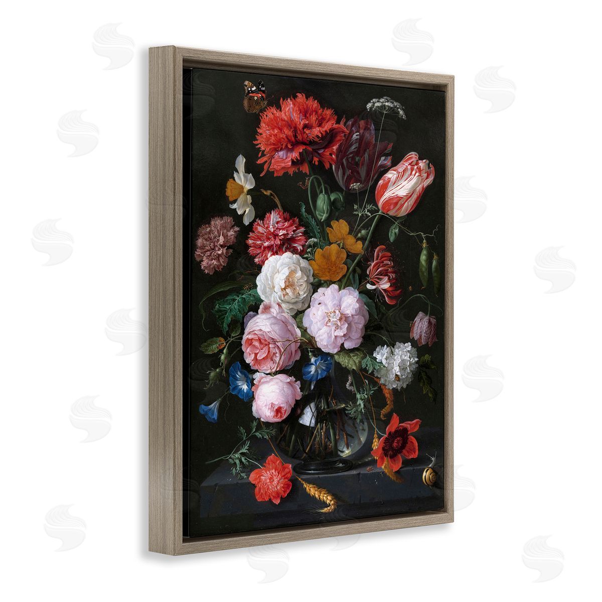 one1000paintings Vaas met Bloemen Jan Davidsz de Heem Classical Painting Brown Floating Frame Canvas Wall Art Print