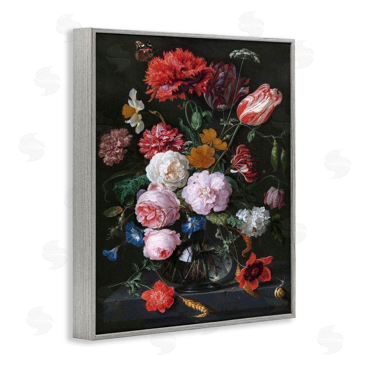 one1000paintings Vaas met Bloemen Jan Davidsz de Heem Classical Painting Gray Framed Giclee Wall Art Print