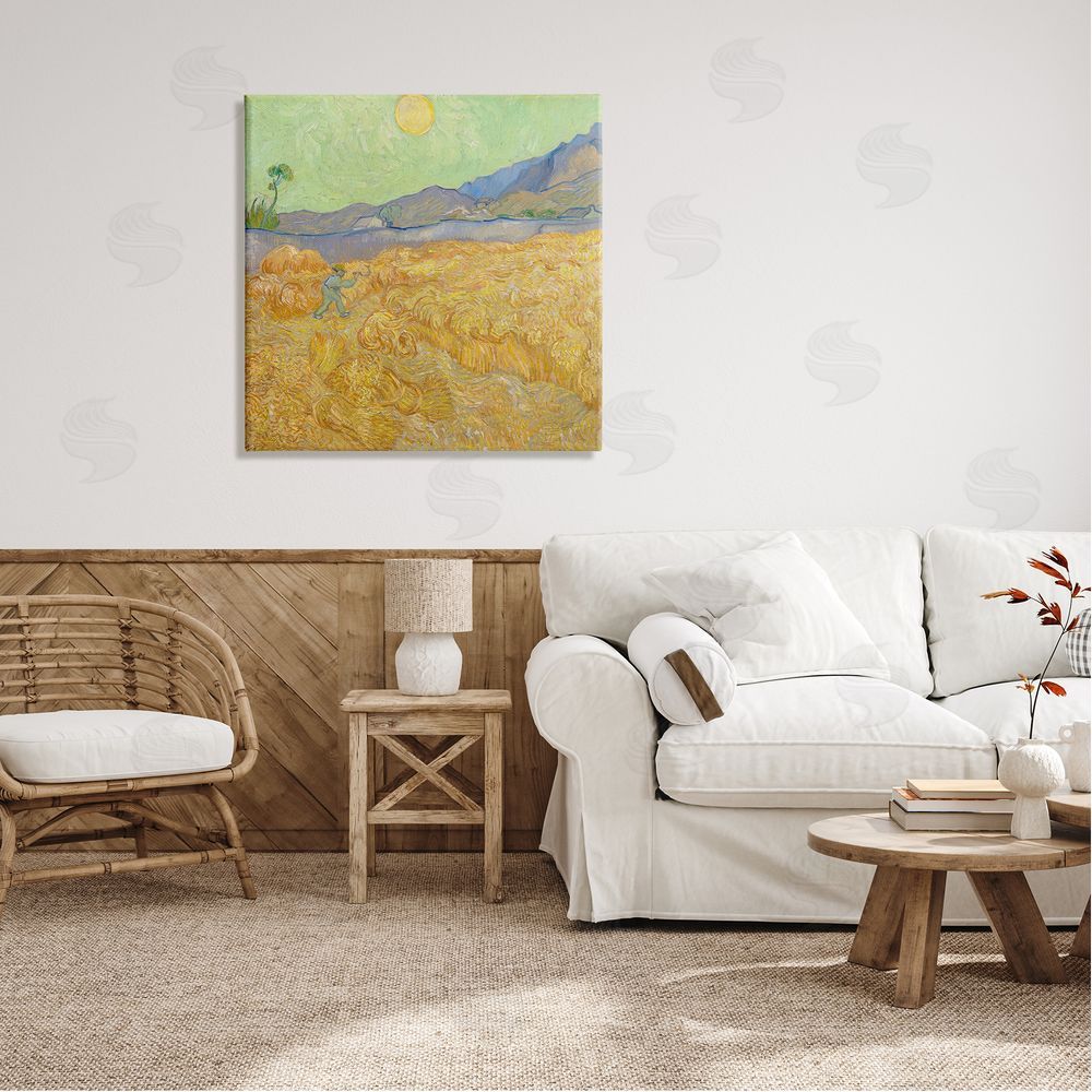 one1000paintings Wheatefield with a Reaper Vincent van Gogh Classic Painting Canvas Wall Art in Room