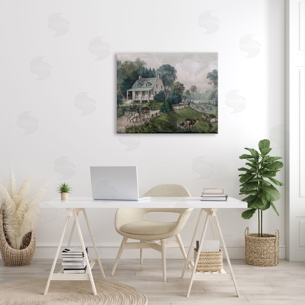 Stupell Studio Classic Countryside House Painting Roaming Farms  Canvas Wall Art Print in Room