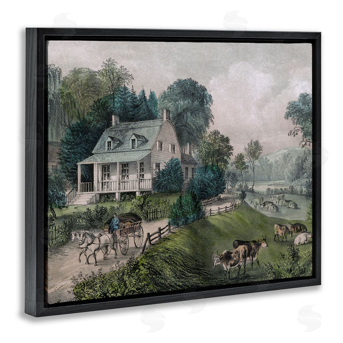 Stupell Studio Classic Countryside House Painting Roaming Farms  Black Floating Frame Canvas Wall Art Print