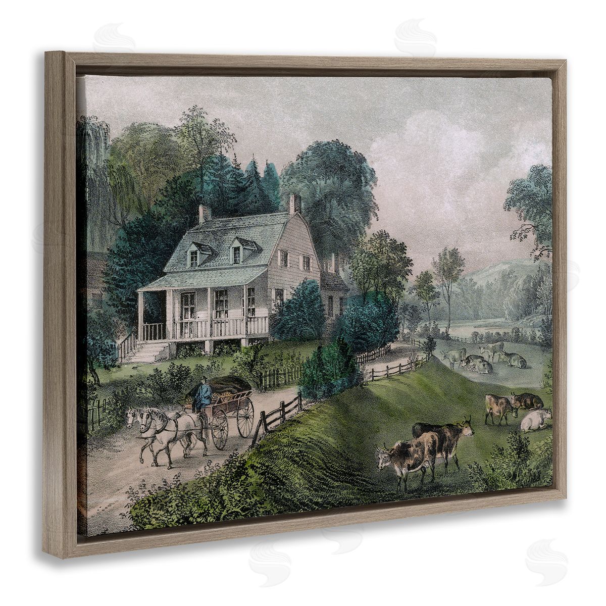 Stupell Studio Classic Countryside House Painting Roaming Farms  Brown Floating Frame Canvas Wall Art Print
