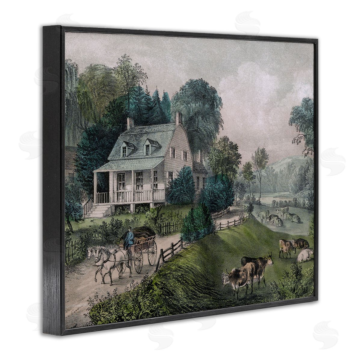 Stupell Studio Classic Countryside House Painting Roaming Farms  Black Framed Giclee Wall Art Print