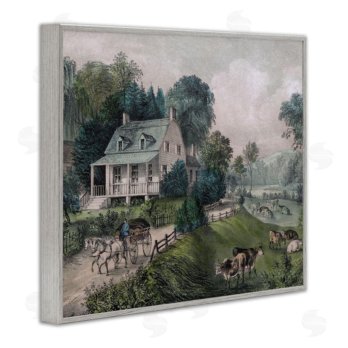 Stupell Studio Classic Countryside House Painting Roaming Farms  Gray Framed Giclee Wall Art Print