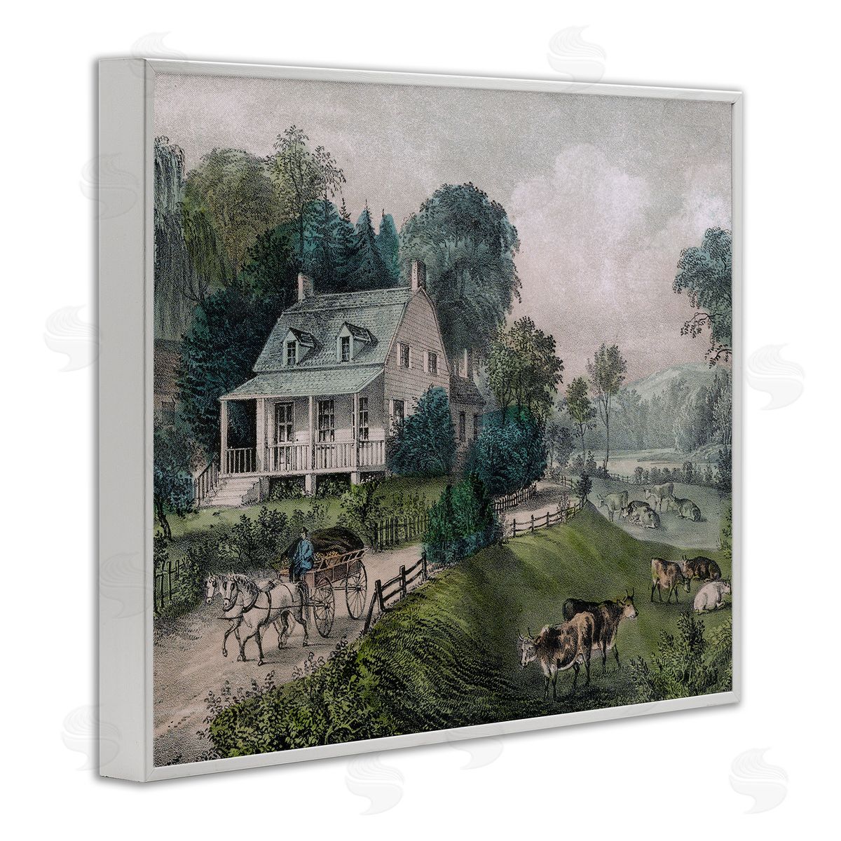 Stupell Studio Classic Countryside House Painting Roaming Farms  White Framed Giclee Wall Art Print