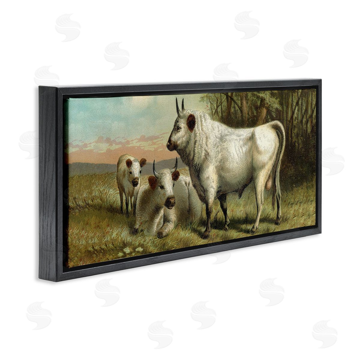Stupell Studio White Cattle Family Rural Countryside Detailed Painting