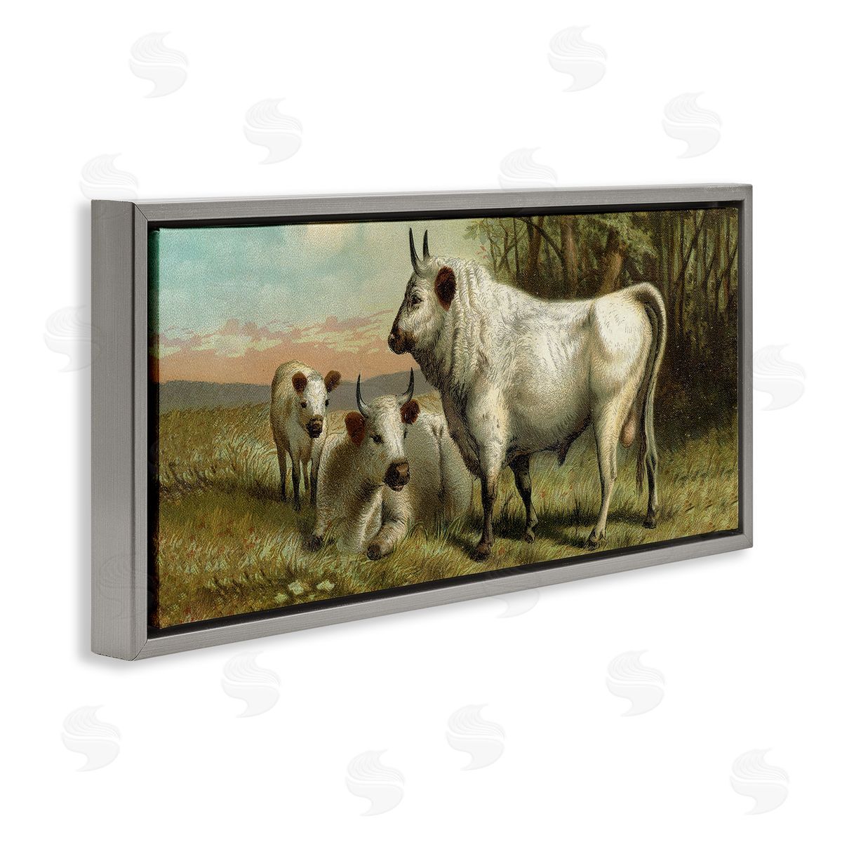 Stupell Studio White Cattle Family Rural Countryside Detailed Painting