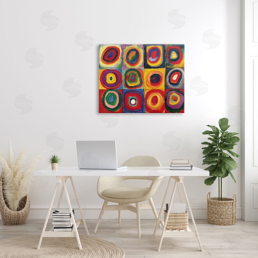 Wassily Kandinsky Modern Circle Shapes Aligned Abstract Swirl Pattern Canvas Wall Art Print in Room