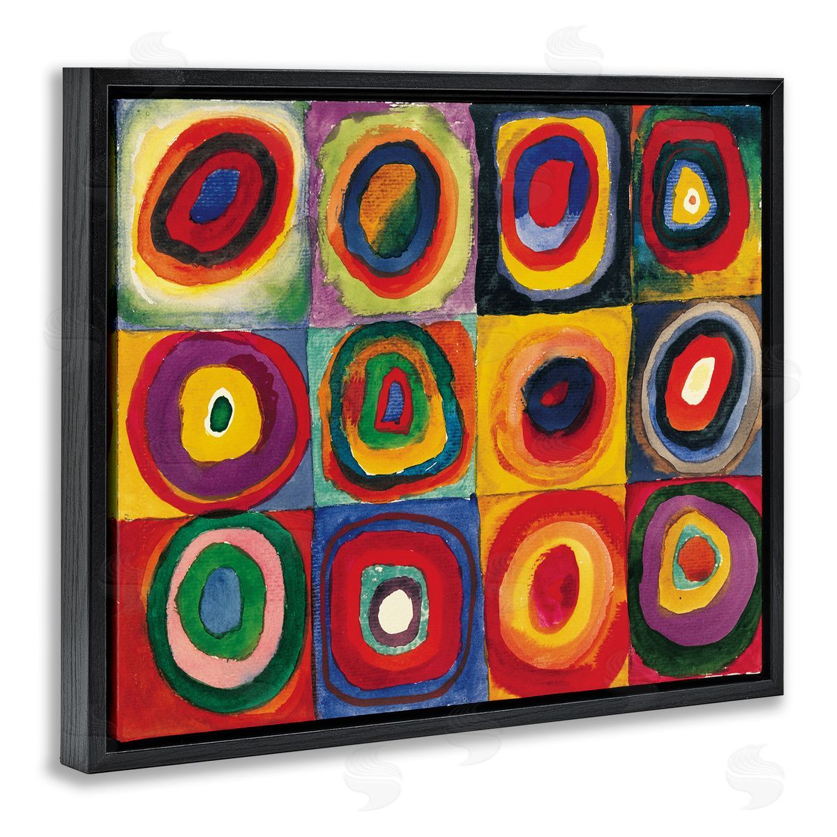Wassily Kandinsky Modern Circle Shapes Aligned Abstract Swirl Pattern Black Floating Frame Canvas Wall Art Print