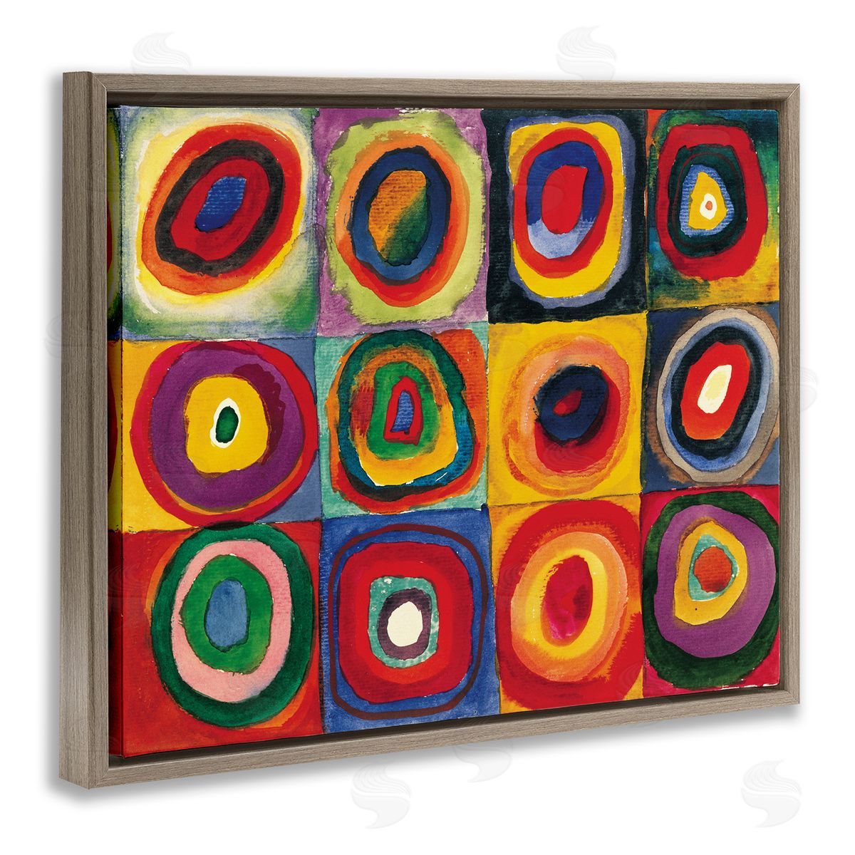 Wassily Kandinsky Modern Circle Shapes Aligned Abstract Swirl Pattern Brown Floating Frame Canvas Wall Art Print
